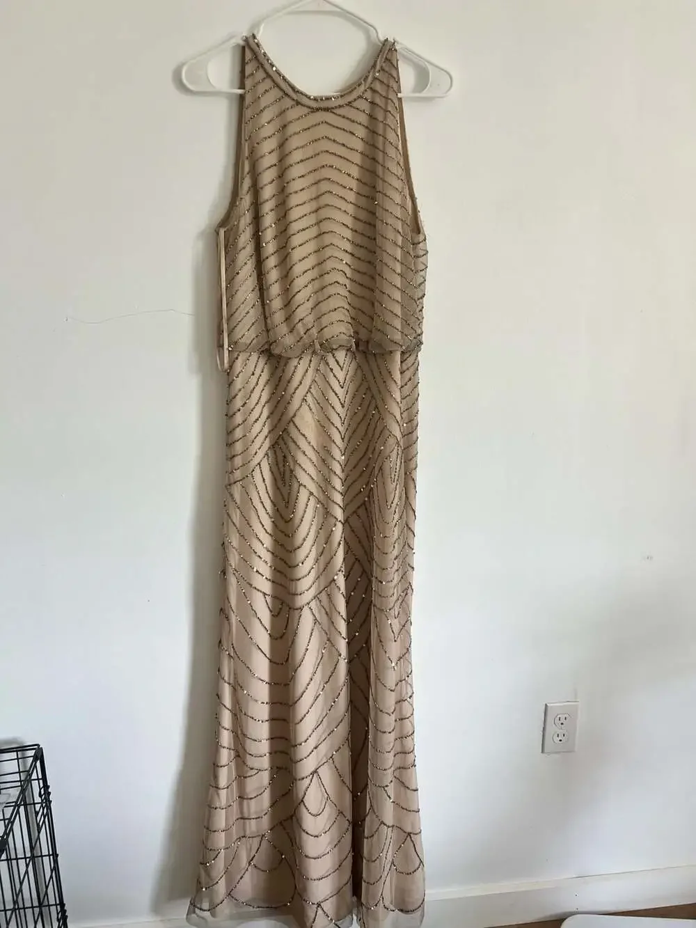 Adrianna Papell Madigan Art Deco Beaded Halter Blouson Gown - Picture 2 of 12